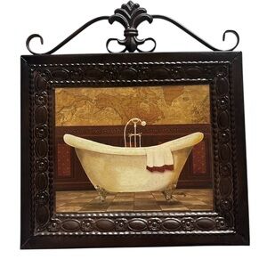 Elegant Brown Historic Metal Bathroom Wall Decor Signed by Elizabeth Medley